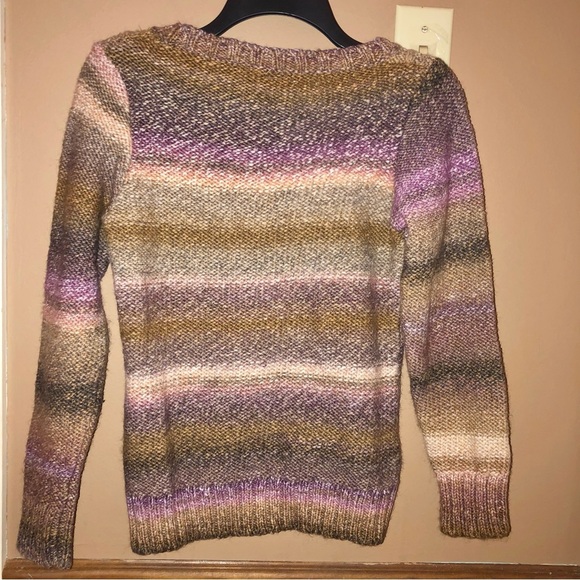Anthropologie Elsamanda Italian Wool Cable Knit Striped Sweater Brown Purple M - Picture 2 of 5